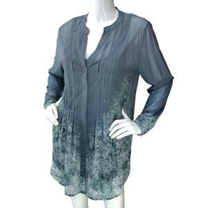 Soft Surroundings Womens Size S Tunic Button Up Grey Floral Ombre Top